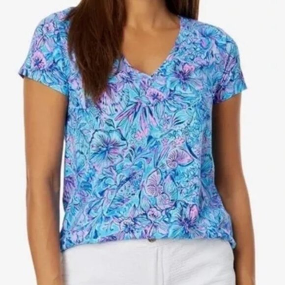 Lilly Pulitzer LARGE Meredith Tee Breakwater Blue Shells N Bells Top - Picture 1 of 6